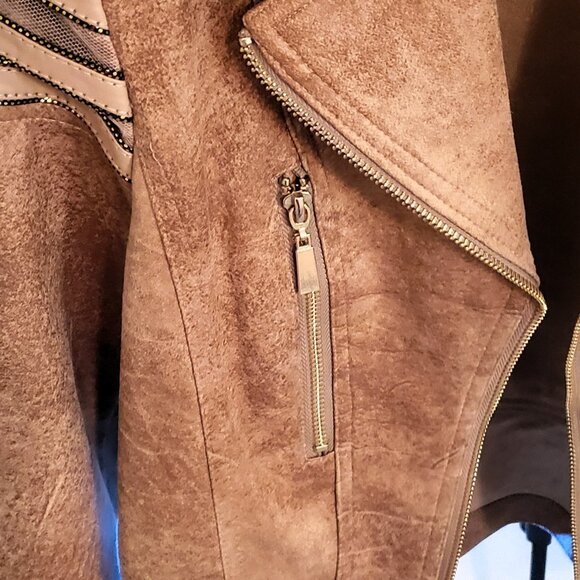 Frank Lyman Montreal | New Never Worn Chestnut Moto Jacket w/ Gold Embellishment - Picture 8 of 16